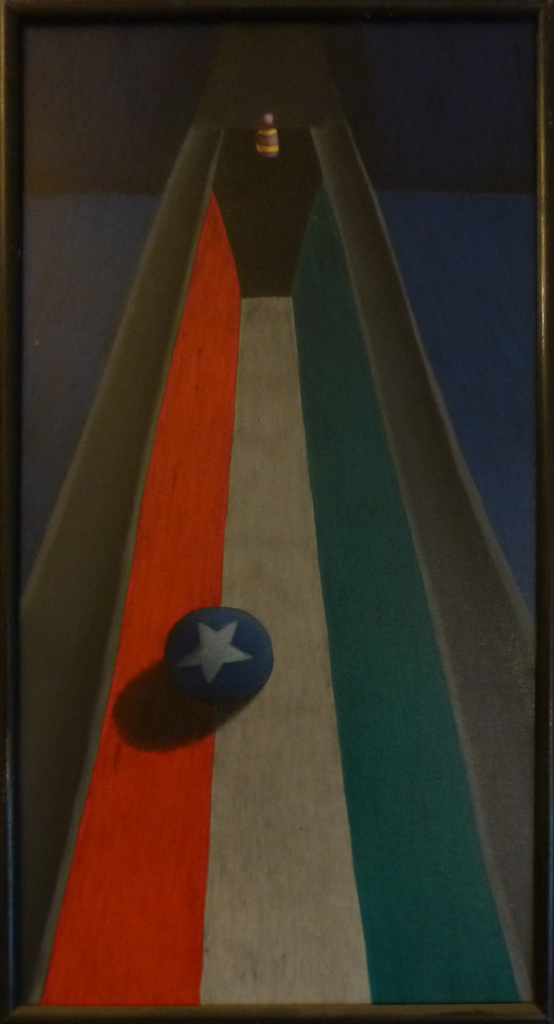 Bowling for Kuwait (1995-1996) oil on canvas 19" x 37"