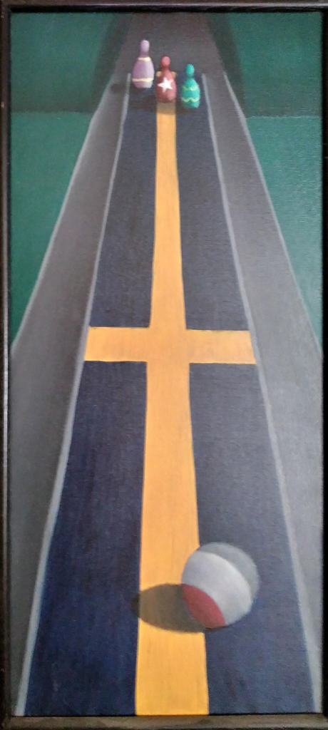 Bowling for Sweden (1995-1996) oil on canvas 19" x 37"